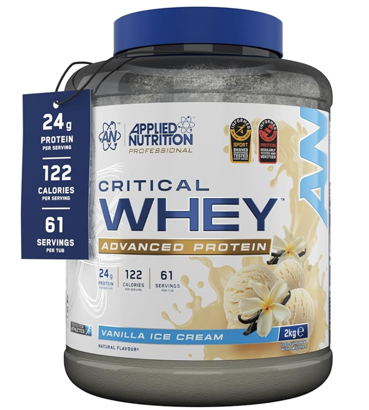 Applied Nutrition Critical Whey Protein Powder – 24g Protein per Serving, High Protein Powder, Protein Shake with BCAAs & Glutamine – Muscle Growth & Recovery (2Kg - 61 Servings) (Vanilla Ice Cream)