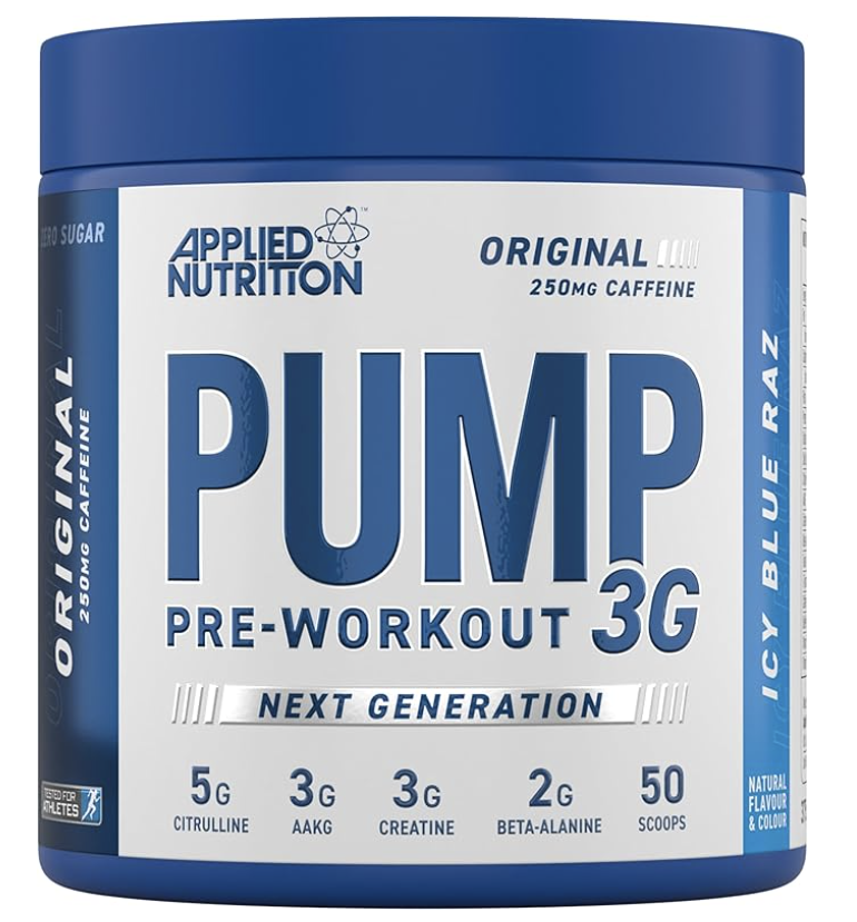 Applied Nutrition Pump 3G Pre Workout - Energy, Focus & Performance (375g - 25 Servings) (ICY Blue Raz)