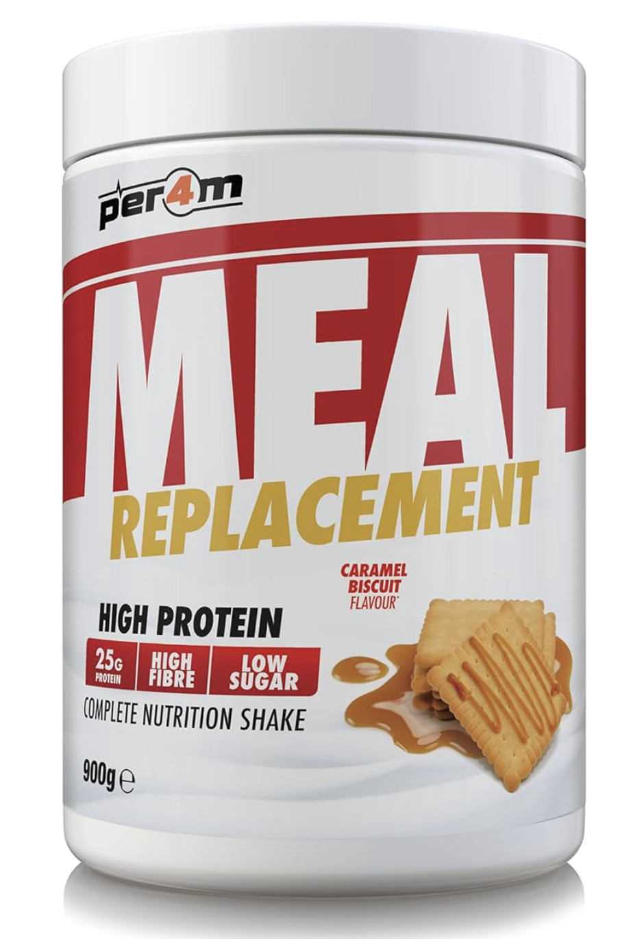 Per4m Meal Replacement Diet Shake Powder | High Protein Low Calorie Weight Loss Shake | Vegetarian Gluten Free Nutritionally Complete Slimming Drink | 15 Serving (900g, Caramel Biscuit)