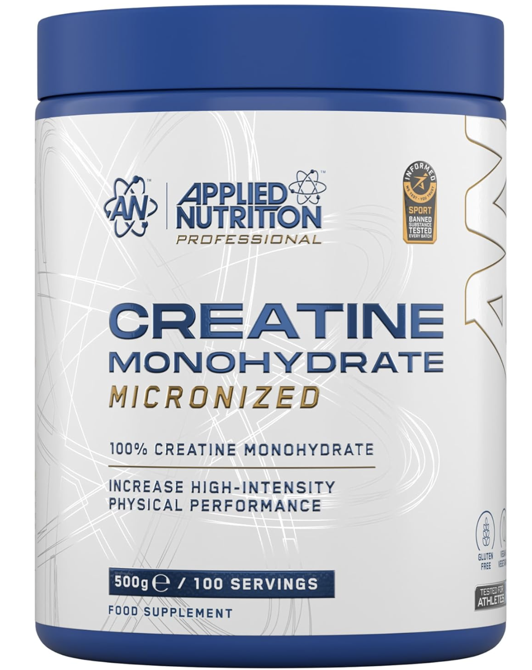 Applied Nutrition Creatine Monohydrate Powder 500g – 100% Micronized Creatine – 5g per Serving – Unflavoured – Supports High-Intensity Performance – 100 Servings